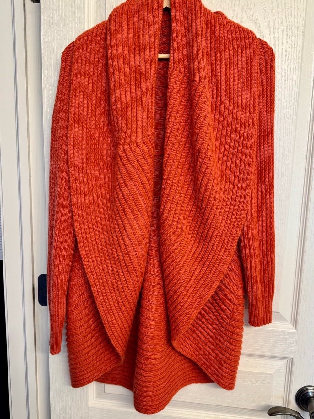 Open-Front Ribbed Cardigan Sweater in Bright Orange